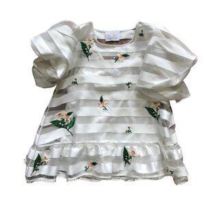 Zayan the Label Blouse Top Shirt Womens XS Small White Floral Stripe Crew Neck